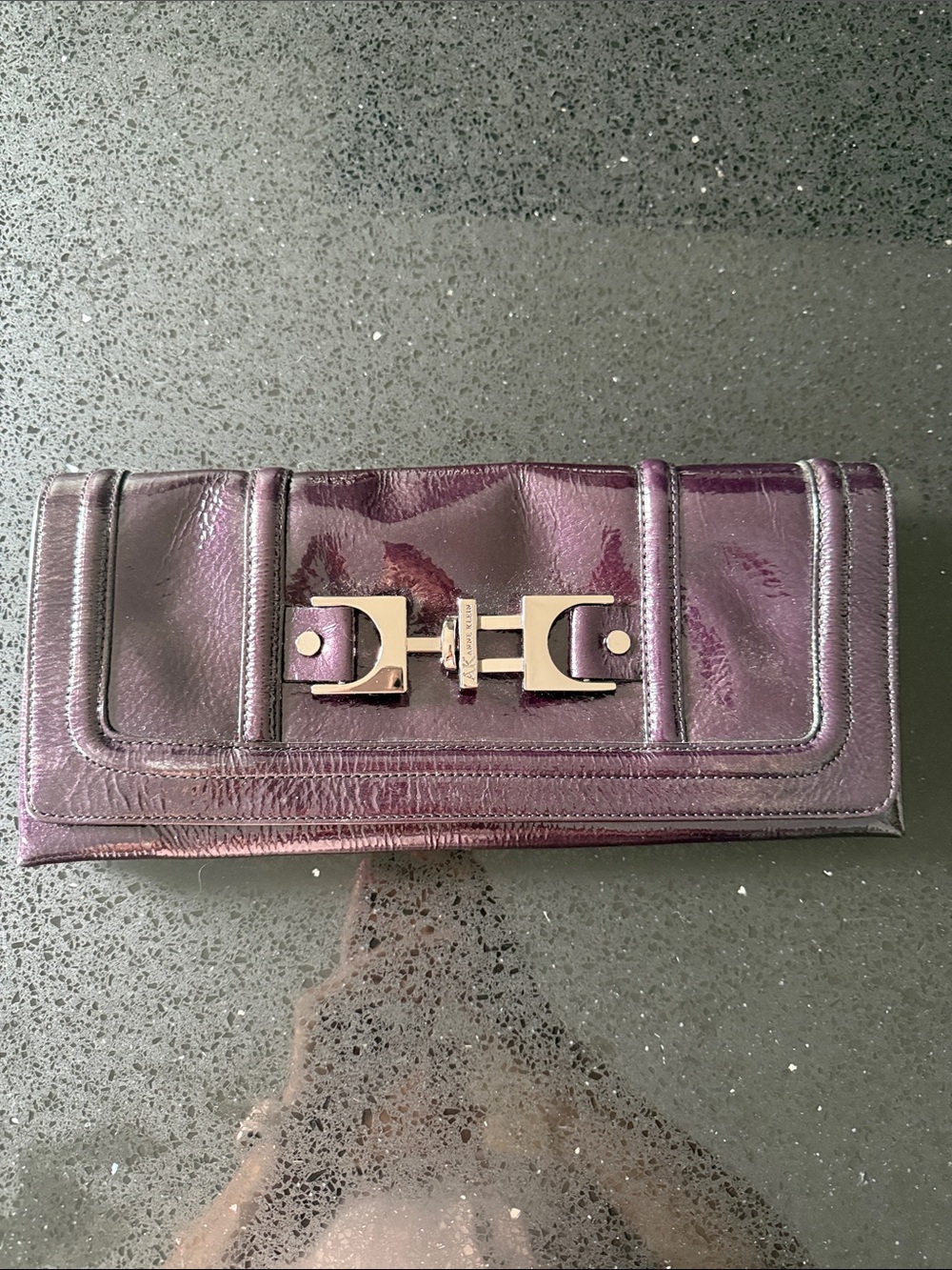 Anne Klein Purple Patent Leather Clutch with Gold-Tone Hardware